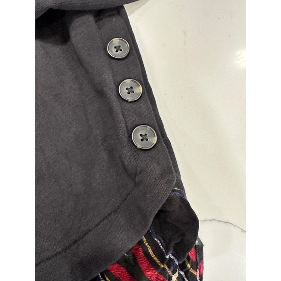 LOFT Black Long Sleeve Ruffle Plaid Hem Crewneck Sweatshirt Womens M - Picture 4 of 6